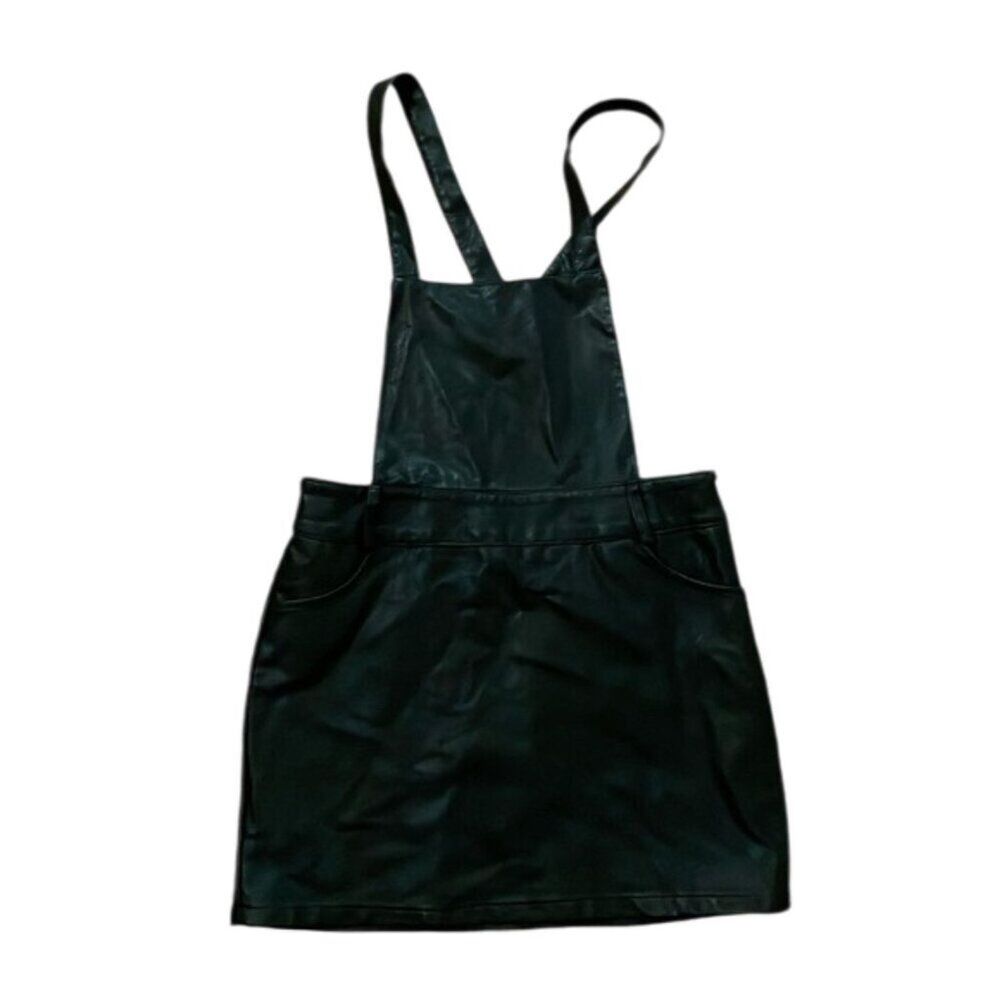 Jack by BB Dakota Black Faux Leather Twice Shy Overall Dress Womens Sz Small NEW